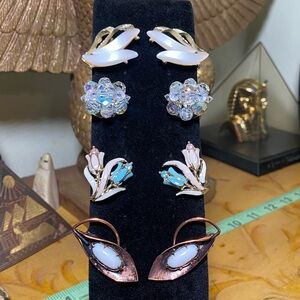Vintage Clip Earring Set in White, Iridescent, Turquoise, and Copper